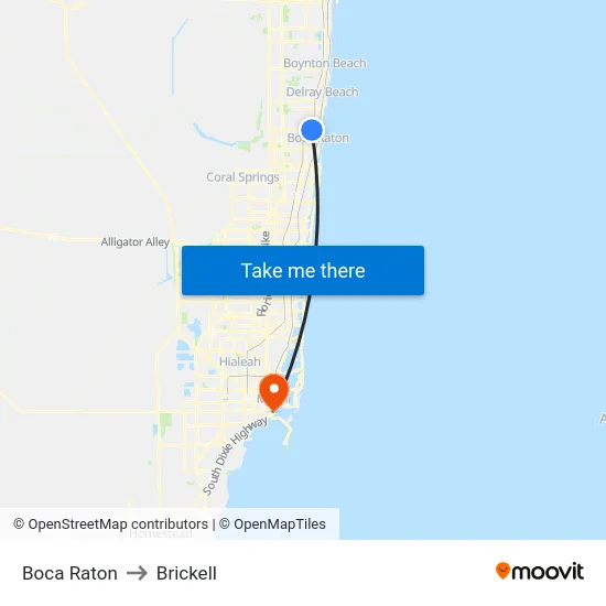 Boca Raton to Brickell map