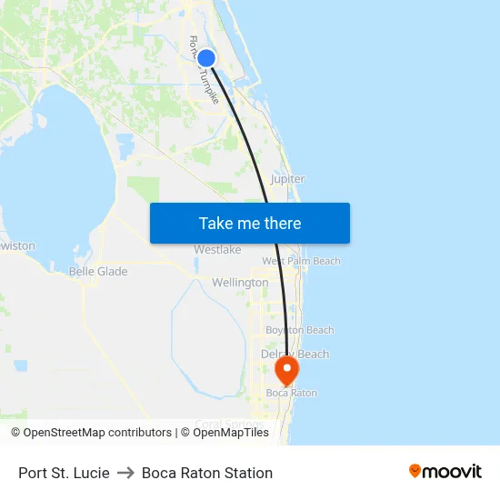 Port St. Lucie to Boca Raton Station map