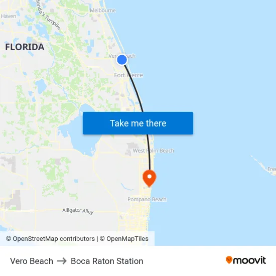 Vero Beach to Boca Raton Station map