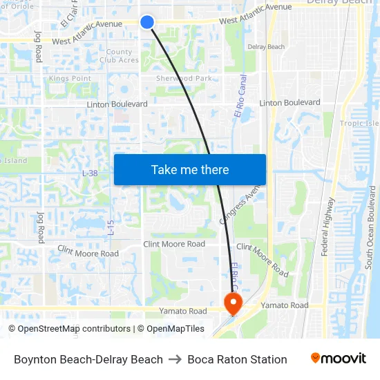 Boynton Beach-Delray Beach to Boca Raton Station map