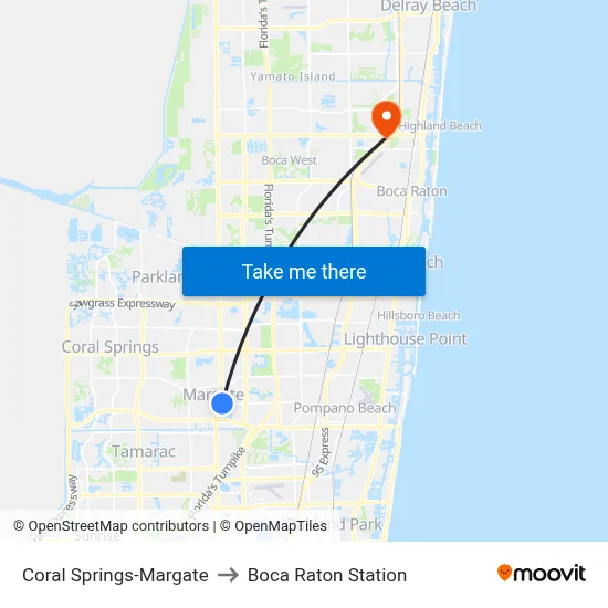 Coral Springs-Margate to Boca Raton Station map