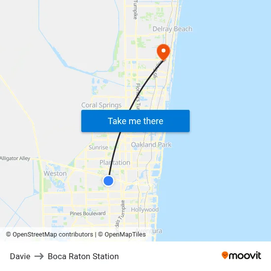 Davie to Boca Raton Station map