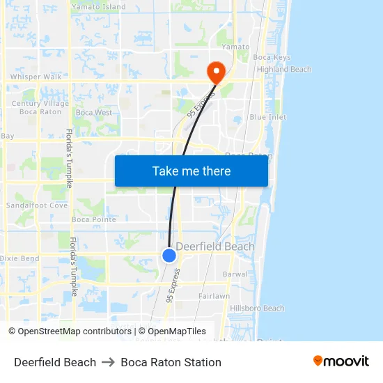 Deerfield Beach to Boca Raton Station map