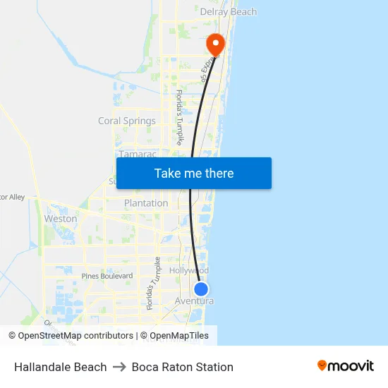 Hallandale Beach to Boca Raton Station map