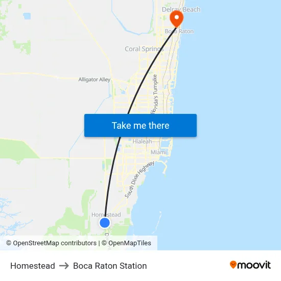 Homestead to Boca Raton Station map