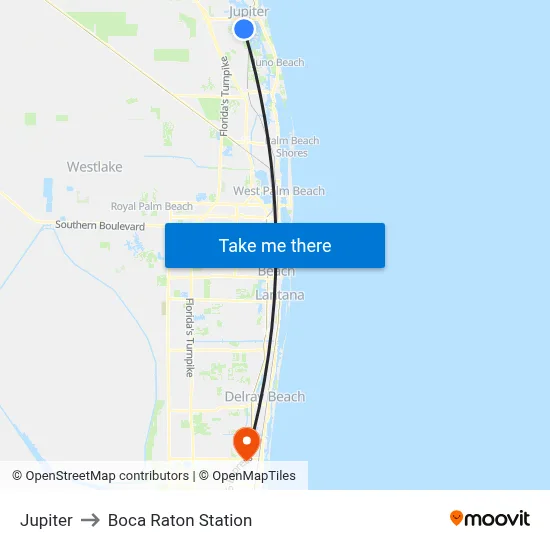 Jupiter to Boca Raton Station map