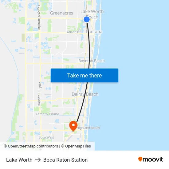 Lake Worth to Boca Raton Station map