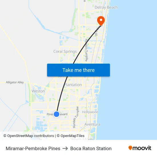 Miramar-Pembroke Pines to Boca Raton Station map