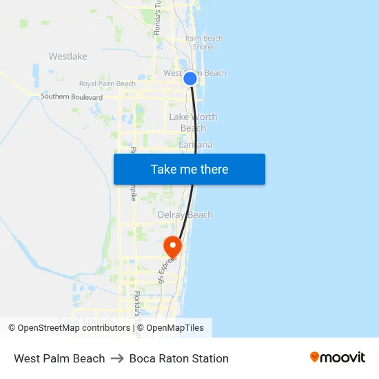 West Palm Beach to Boca Raton Station map