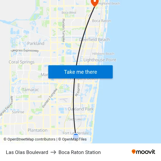 Las Olas Boulevard to Boca Raton Station map