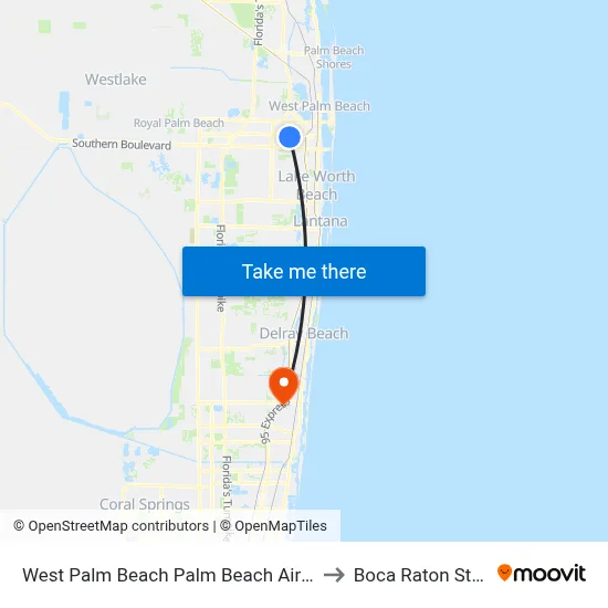 West Palm Beach Palm Beach Airport PBI to Boca Raton Station map