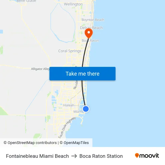 Fontainebleau Miami Beach to Boca Raton Station map