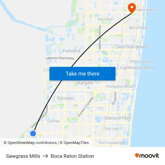 Sawgrass Mills to Boca Raton Station map