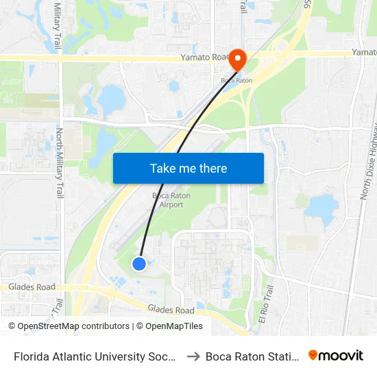 Florida Atlantic University Soccer to Boca Raton Station map