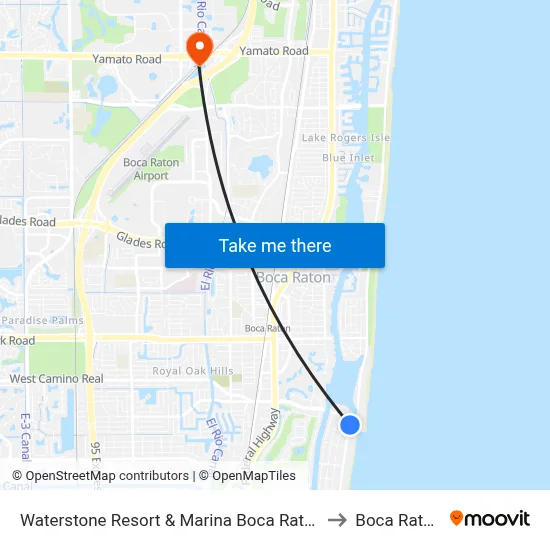 Waterstone Resort & Marina Boca Raton, Curio Collection by Hilton to Boca Raton Station map