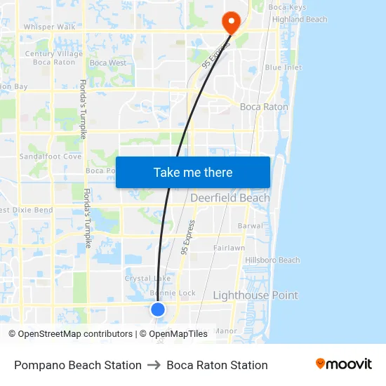 Pompano Beach Station to Boca Raton Station map