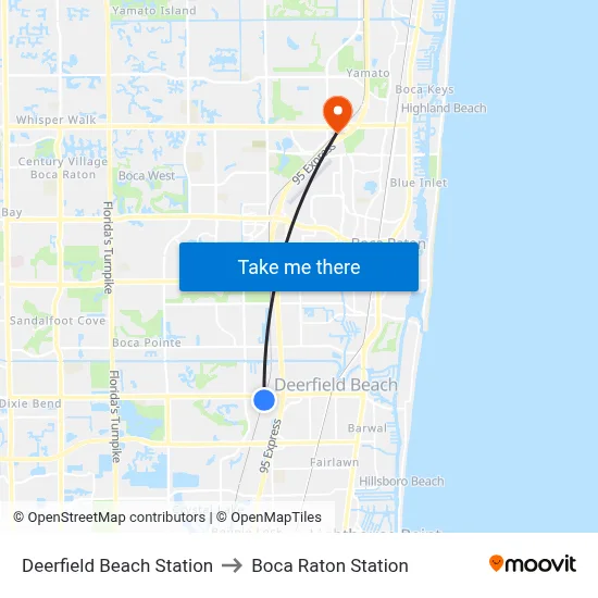 Deerfield Beach Station to Boca Raton Station map