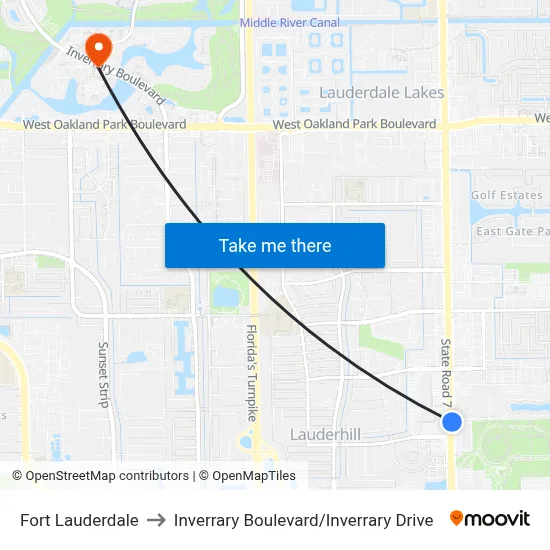 Fort Lauderdale to Inverrary Boulevard / Inverrary Drive map