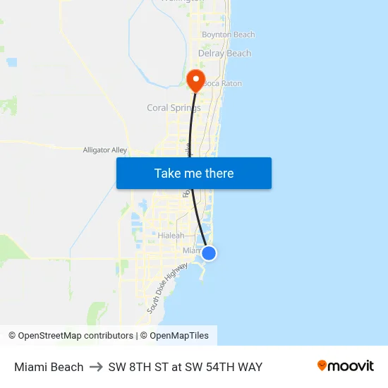 Miami Beach to SW 8TH ST at SW 54TH WAY map