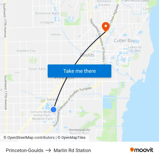 Princeton-Goulds to Marlin Rd Station map