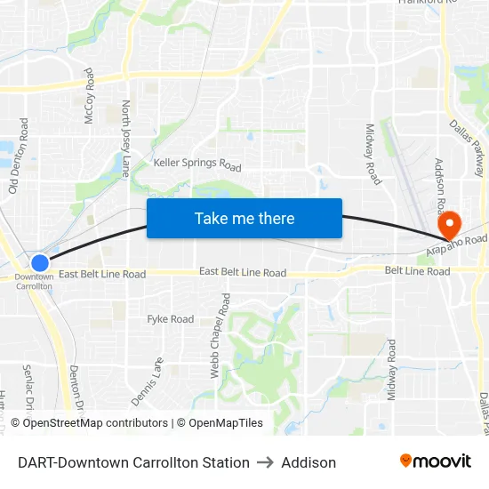 DART-Downtown Carrollton Station to Addison map