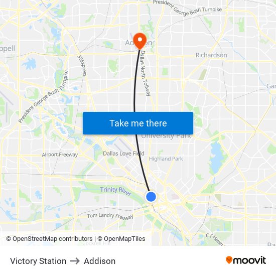 Victory Station to Addison map