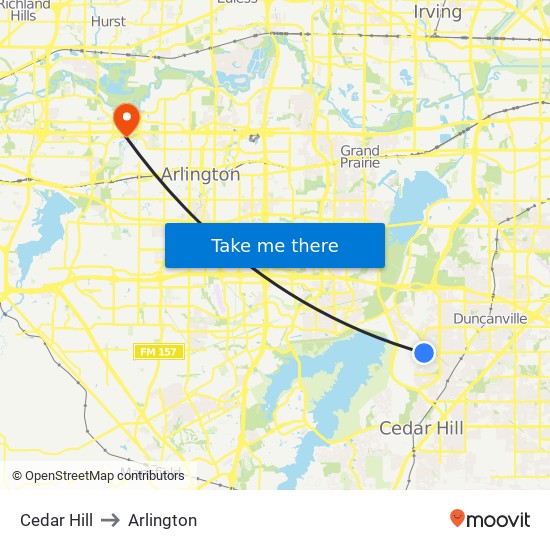 Cedar Hill to Arlington map