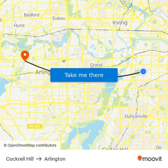 Cockrell Hill to Arlington map