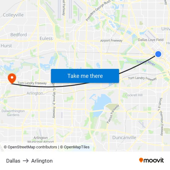 Dallas to Arlington map