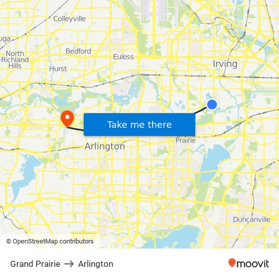 Grand Prairie to Arlington map