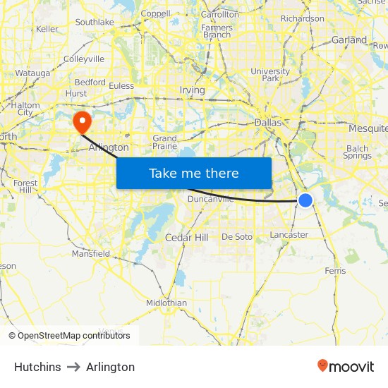 Hutchins to Arlington map