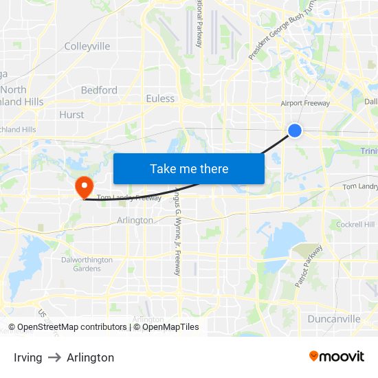 Irving to Arlington map