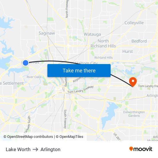 Lake Worth to Arlington map