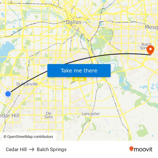 Cedar Hill to Balch Springs map