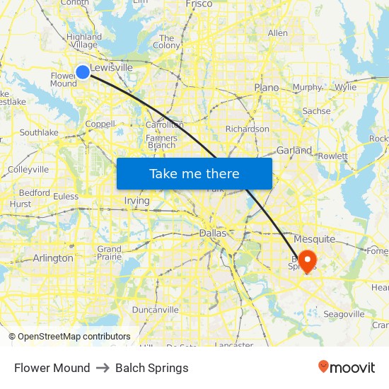 Flower Mound to Balch Springs map