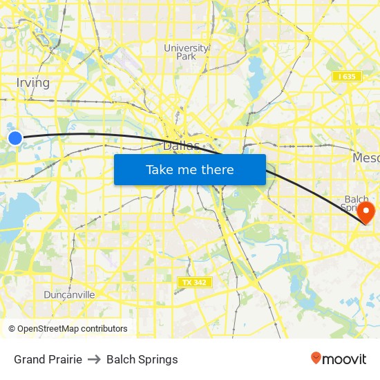 Grand Prairie to Balch Springs map