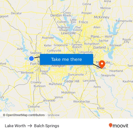 Lake Worth to Balch Springs map