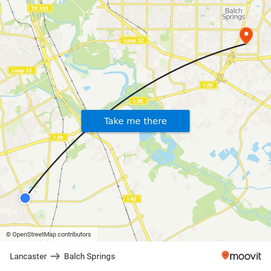 Lancaster to Balch Springs map