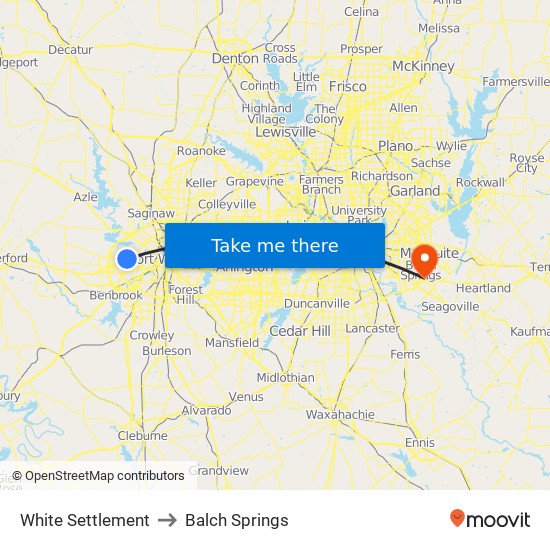 White Settlement to Balch Springs map