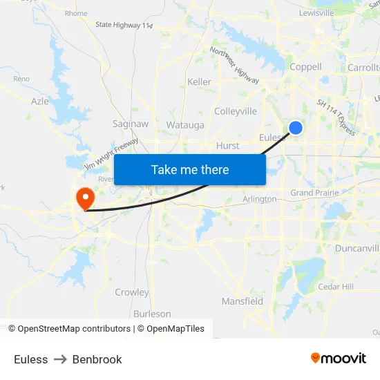 Euless to Benbrook map