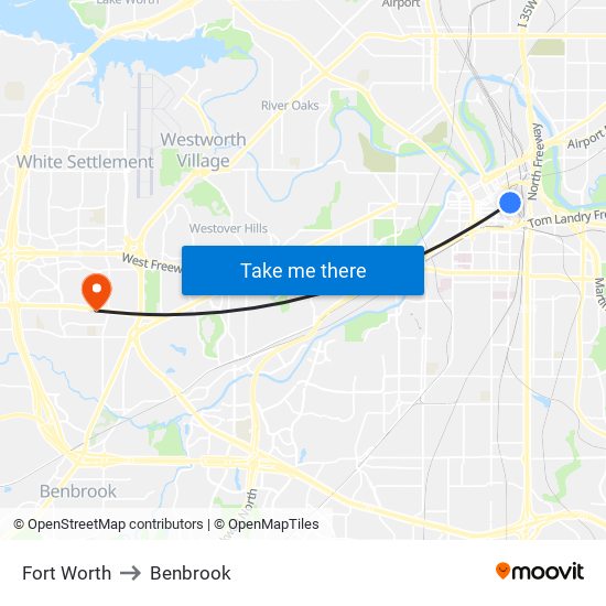 Fort Worth to Benbrook map