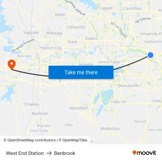 West End Station to Benbrook map