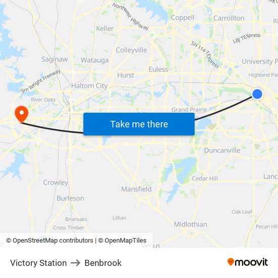Victory Station to Benbrook map