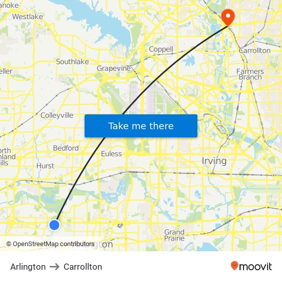 Arlington to Carrollton map