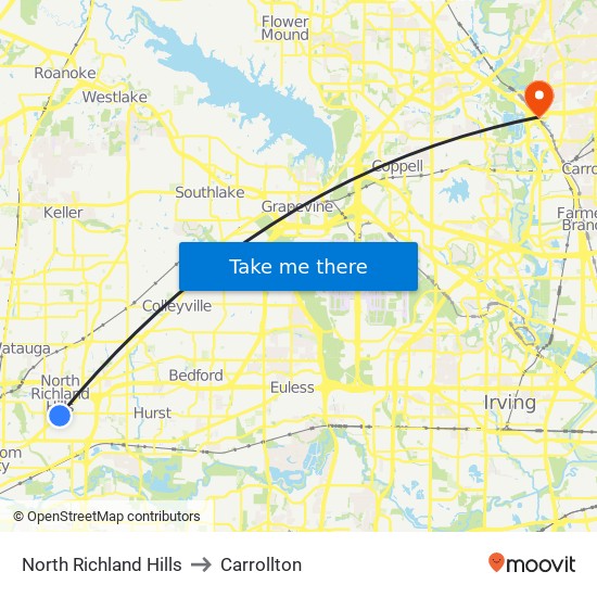 North Richland Hills to Carrollton map