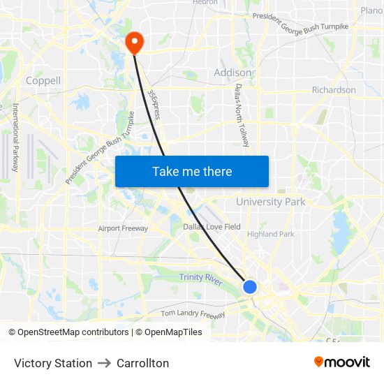 Victory Station to Carrollton map