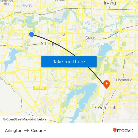 Arlington to Cedar Hill map