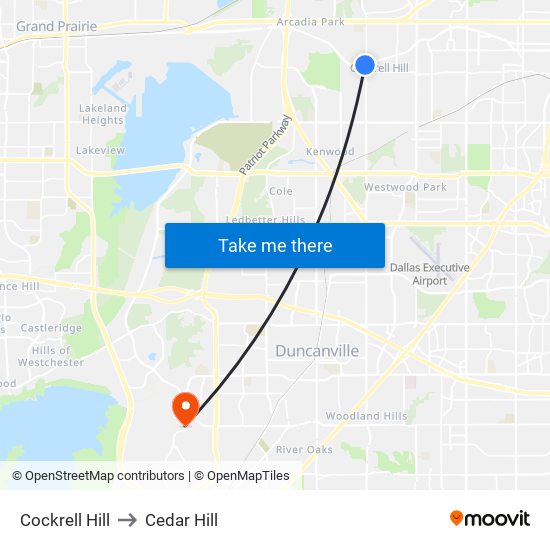 Cockrell Hill to Cedar Hill map