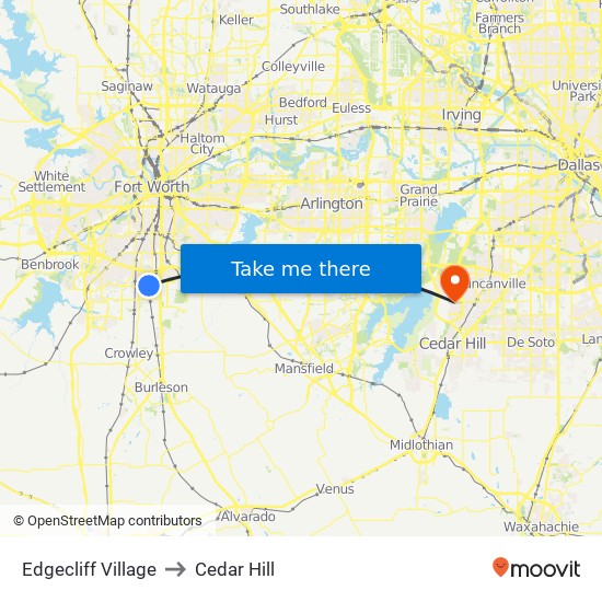 Edgecliff Village to Cedar Hill map