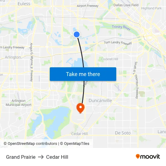 Grand Prairie to Cedar Hill map